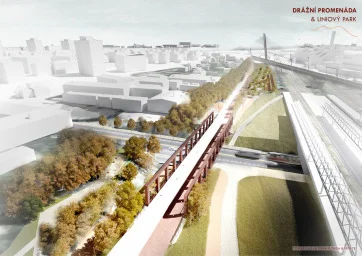 Drážní promenáda a liniový park. Zdroj: TSK Praha