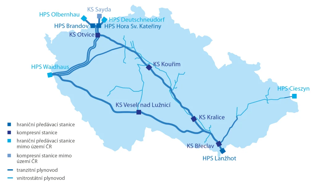 plynovody NET4GAS mapa