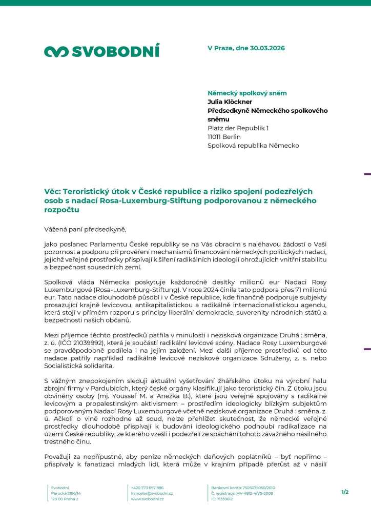 terorismus financování dopis