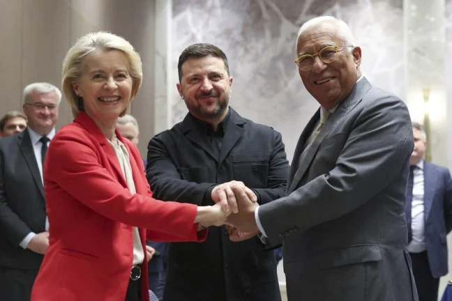 Ursula von der Leyenová, Volodymyr Zelenskyj, António Costa