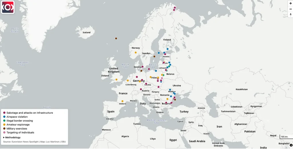 Rusko sabotáže mapa